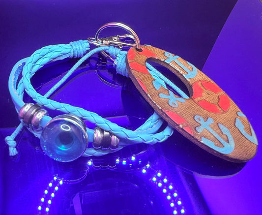 Nautical Anchor Keychain: Blue Braided Rope, Evil Eye Charm
