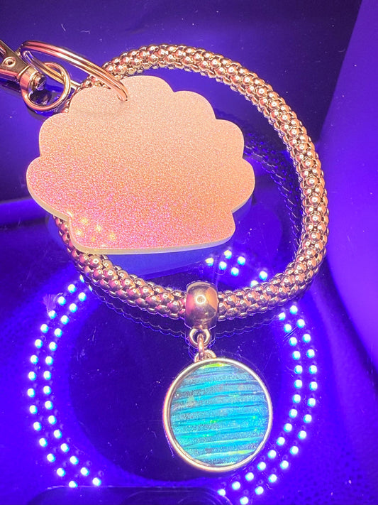 Holographic Seashell Bag Charm with Blue Ocean Pendant Coastal Beach Purse Accessory & Keychain Gift