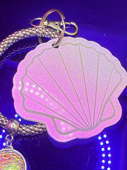 Pink Seashell Bag Charm: Iridescent Mermaid Scale Pendant, Coastal Purse Accessory