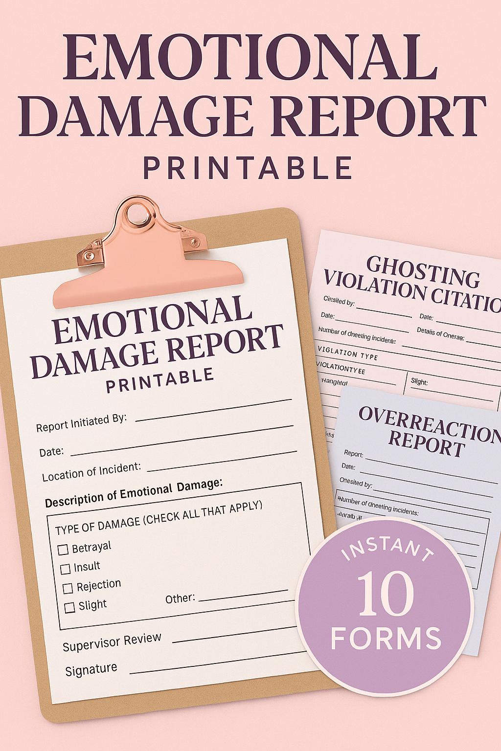 Funny Emotional Damage Report Forms: Passive-Aggressive Printable Pack (PDF Download)
