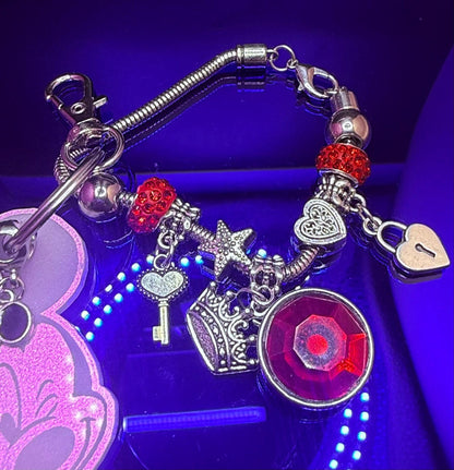 Pink Iridescent Mickey Keychain  Winking Mickey Face Engraved Acrylic Charm with Dangling Enamel Mickey, Disney-Inspired Bag Charm