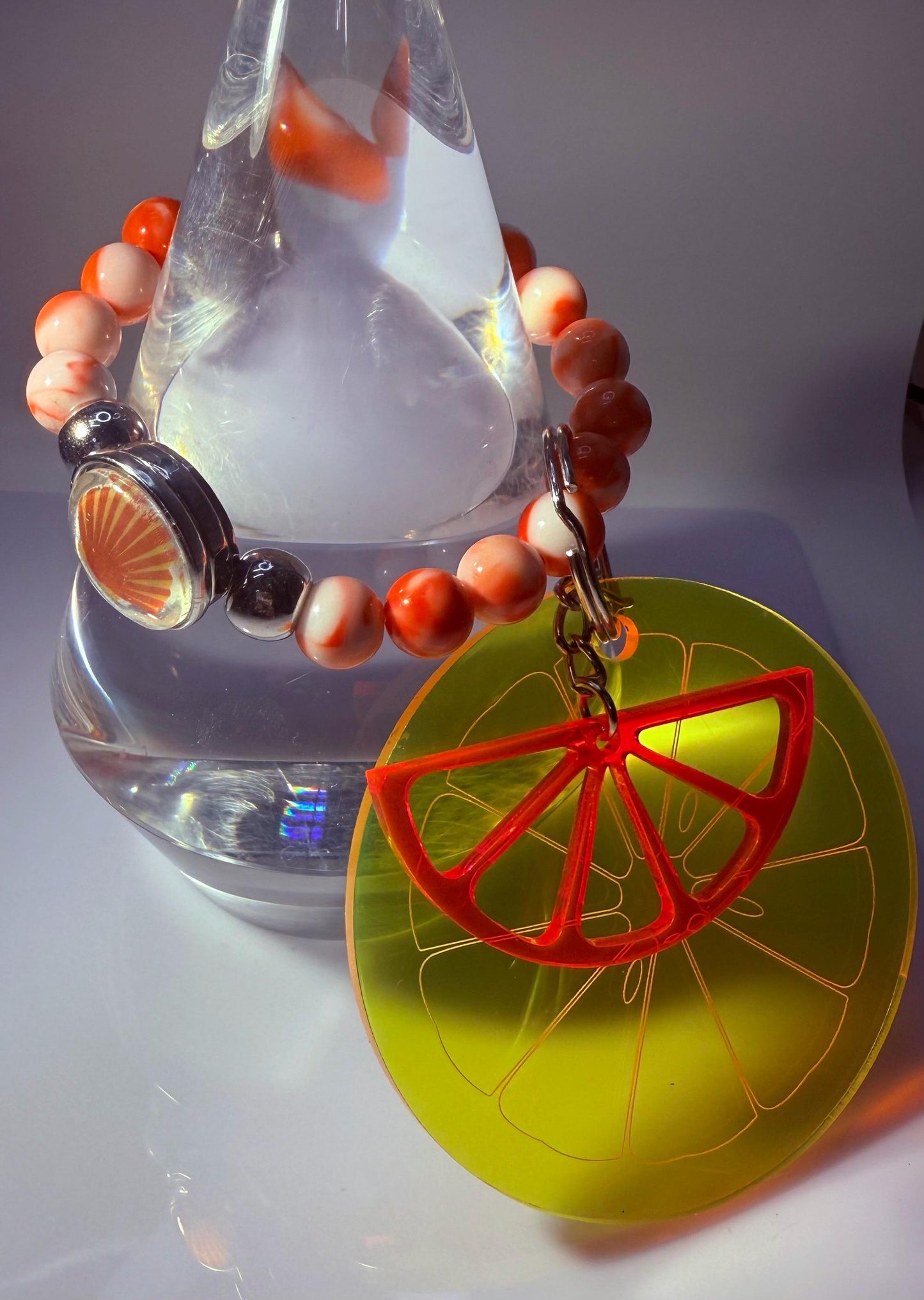 Citrus Slice Bag Charm: Acrylic Purse Accessory with Marble Beads