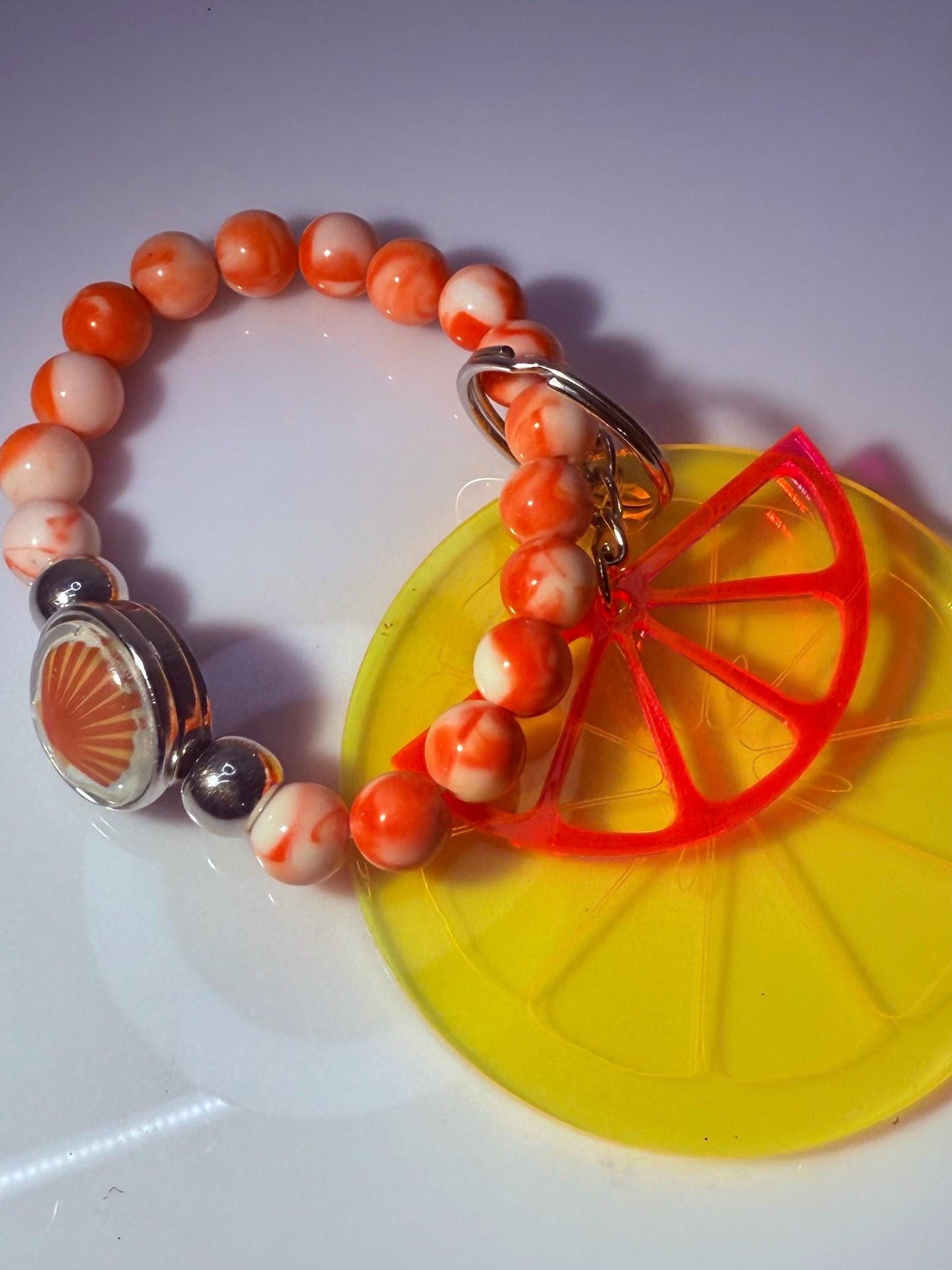 Citrus Slice Bag Charm: Acrylic Purse Accessory with Marble Beads