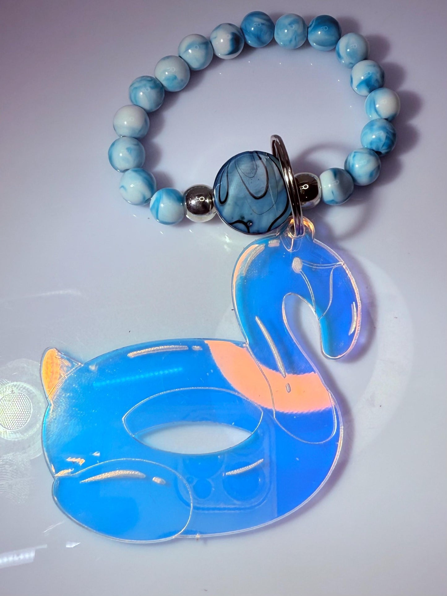 Blue Flamingo Bag Charm  Acrylic Purse Charm with Marble Beads  Tropical Summer Handbag Accessory