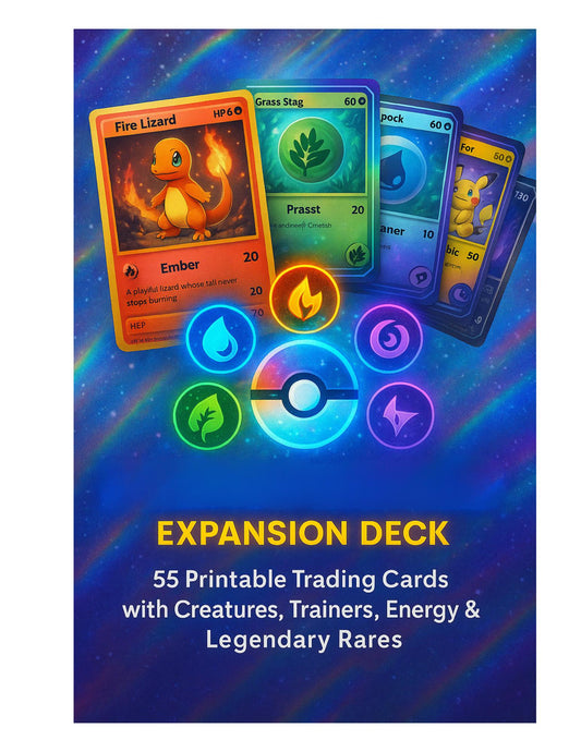 Printable Monster Battle Card Game: 55 Holographic Trading Cards (PDF Download