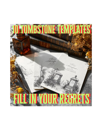 Lustiges Gothic-Friedhof-Journaling-Set: Bedruckbare Grabsteine, Nachruf, Aufkleber (Digitaler Download)