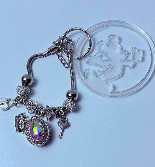Clear Iridescent Mickey & Minnie Silhouette Keychain  Disney-Inspired Acrylic Round Charm, Minimalist Couple Bag Accessory