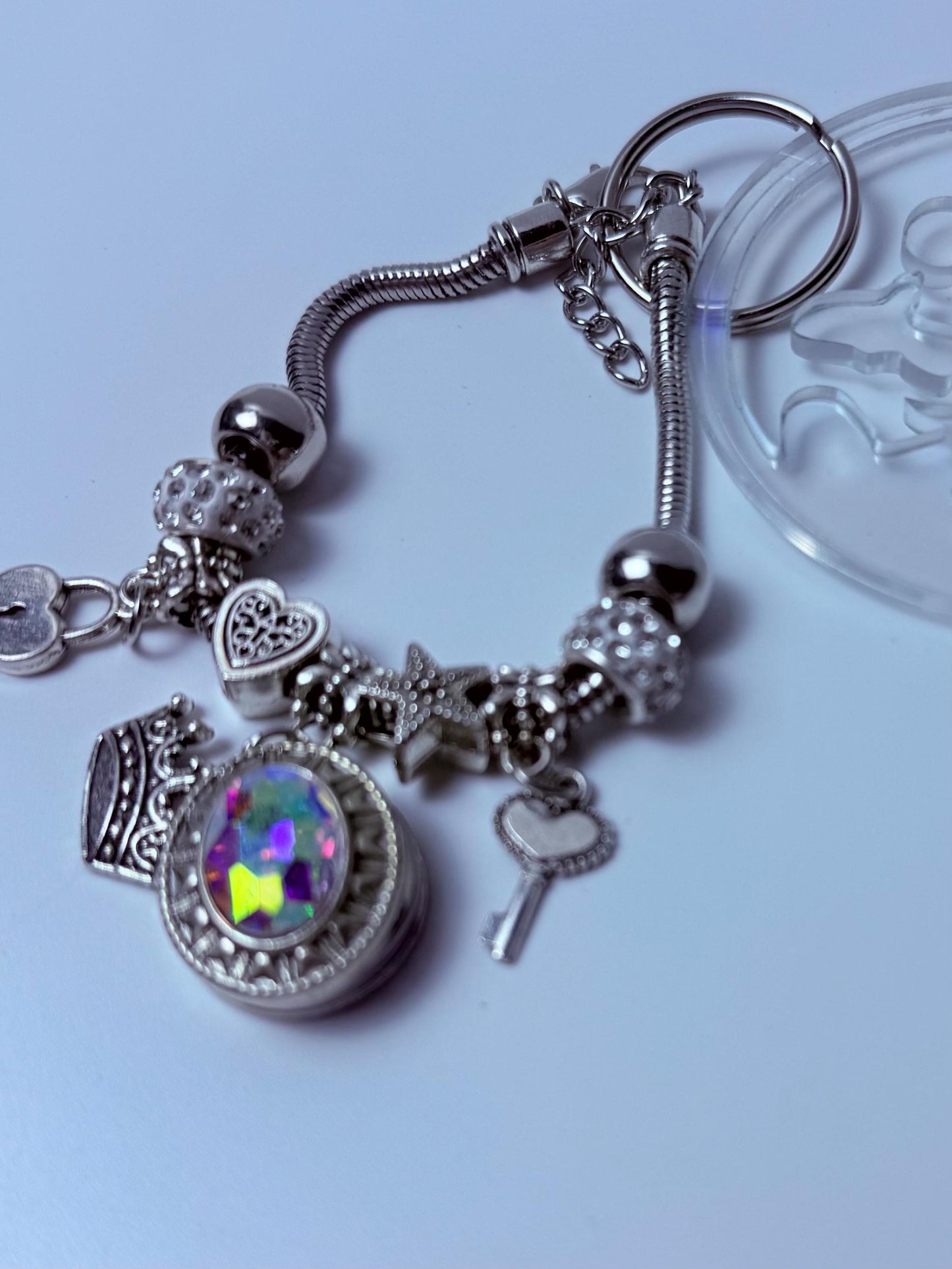 Clear Iridescent Mickey & Minnie Silhouette Keychain  Disney-Inspired Acrylic Round Charm, Minimalist Couple Bag Accessory