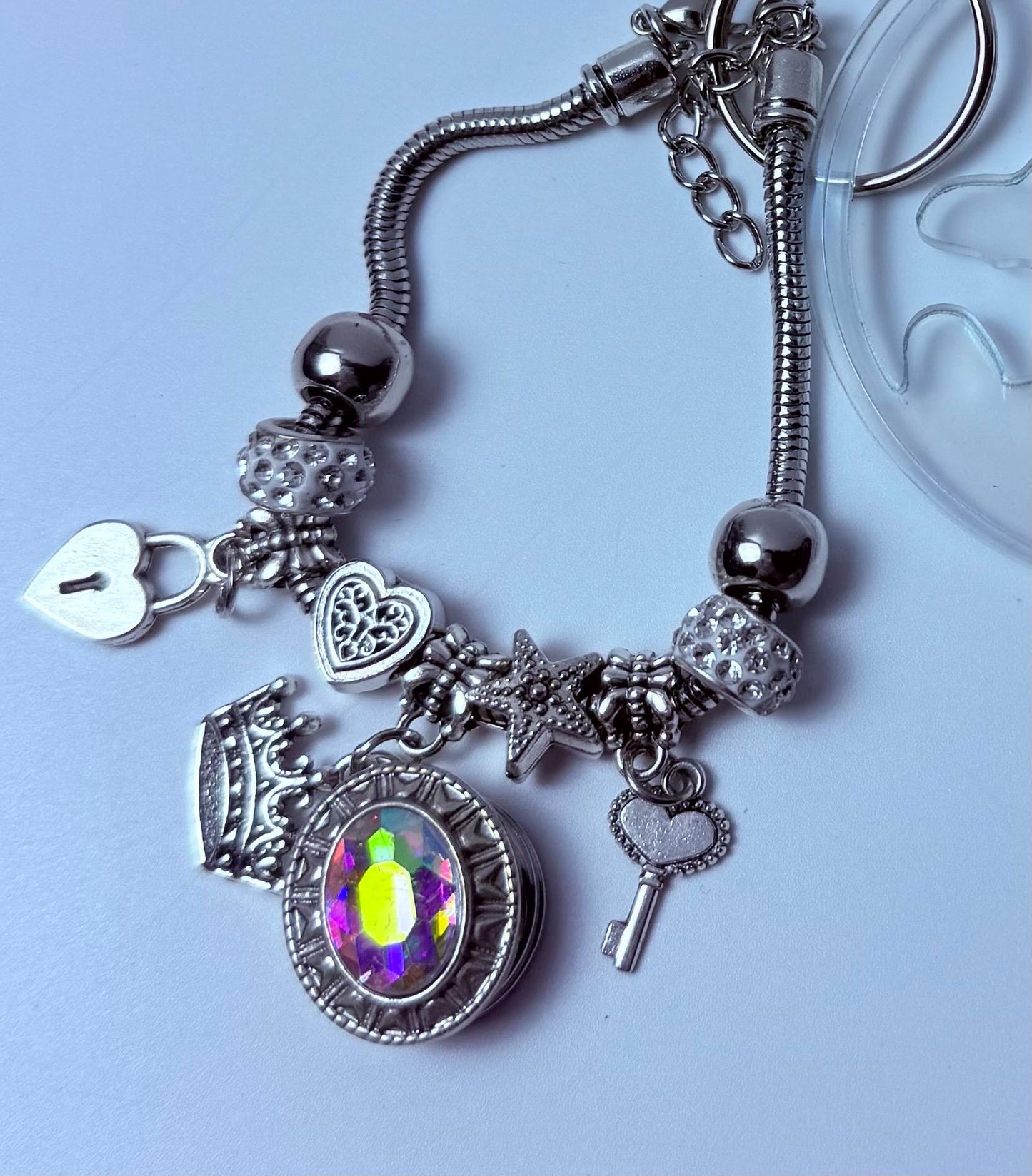 Clear Iridescent Mickey & Minnie Silhouette Keychain  Disney-Inspired Acrylic Round Charm, Minimalist Couple Bag Accessory