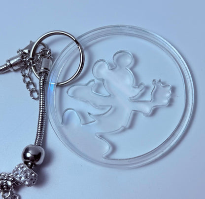 Clear Iridescent Mickey & Minnie Silhouette Keychain  Disney-Inspired Acrylic Round Charm, Minimalist Couple Bag Accessory