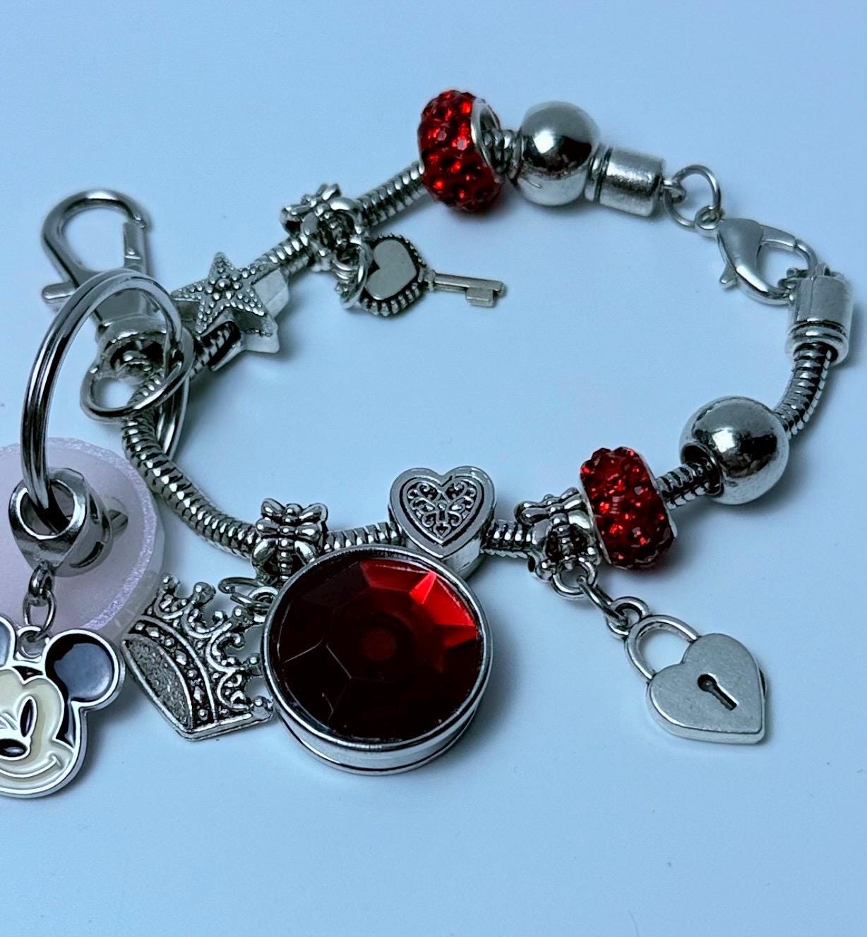 Pink Iridescent Mickey Keychain  Winking Mickey Face Engraved Acrylic Charm with Dangling Enamel Mickey, Disney-Inspired Bag Charm