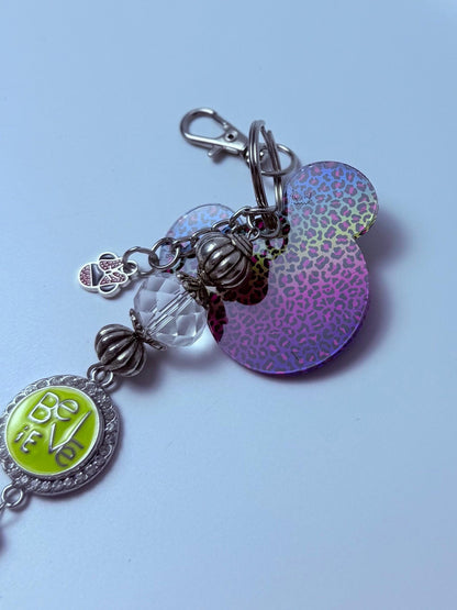 Rainbow Leopard Mickey Keychain: Disney-Inspired Bag Charm with Minnie Bow