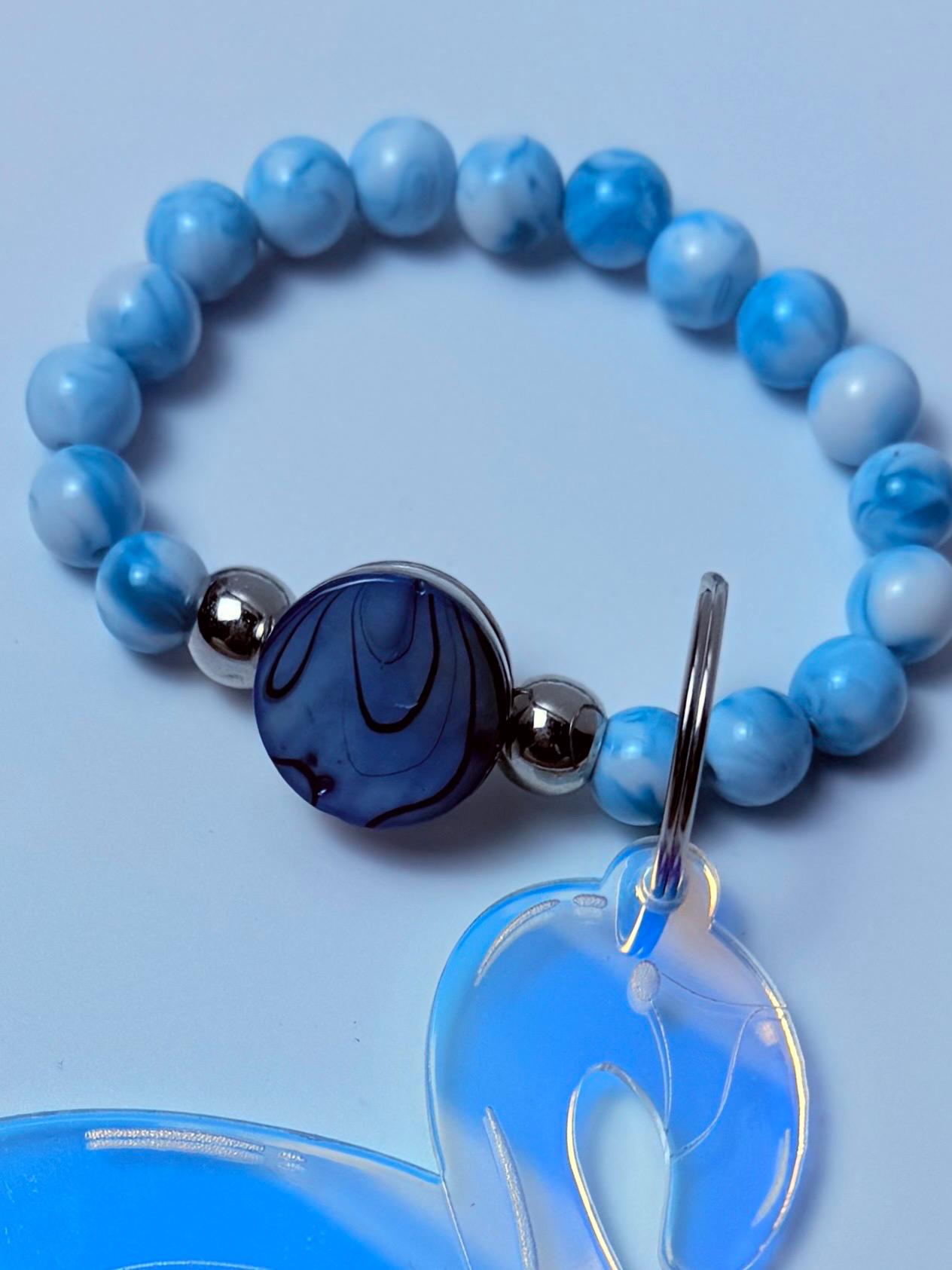 Blue Flamingo Bag Charm  Acrylic Purse Charm with Marble Beads  Tropical Summer Handbag Accessory