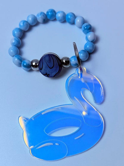 Blue Flamingo Bag Charm  Acrylic Purse Charm with Marble Beads  Tropical Summer Handbag Accessory