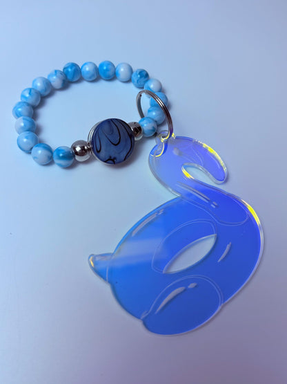 Blue Flamingo Bag Charm  Acrylic Purse Charm with Marble Beads  Tropical Summer Handbag Accessory