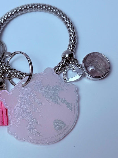 Pink Glitter Castle Bag Charm  Acrylic Purse Charm with Tassel and Heart Accent  Disney Inspired Handbag Accessory