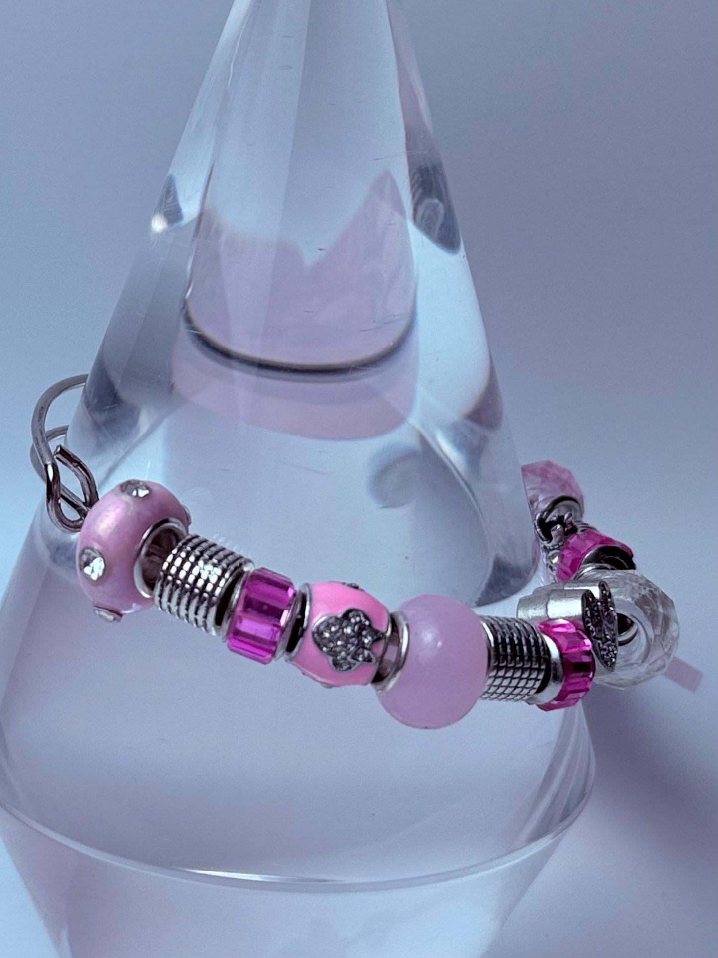 Disney Inspired Pink Beaded Bag Charm Handmade Charm Keychain with Mickey & Minnie Charms, Glass Beads, Cute Disney Accessories