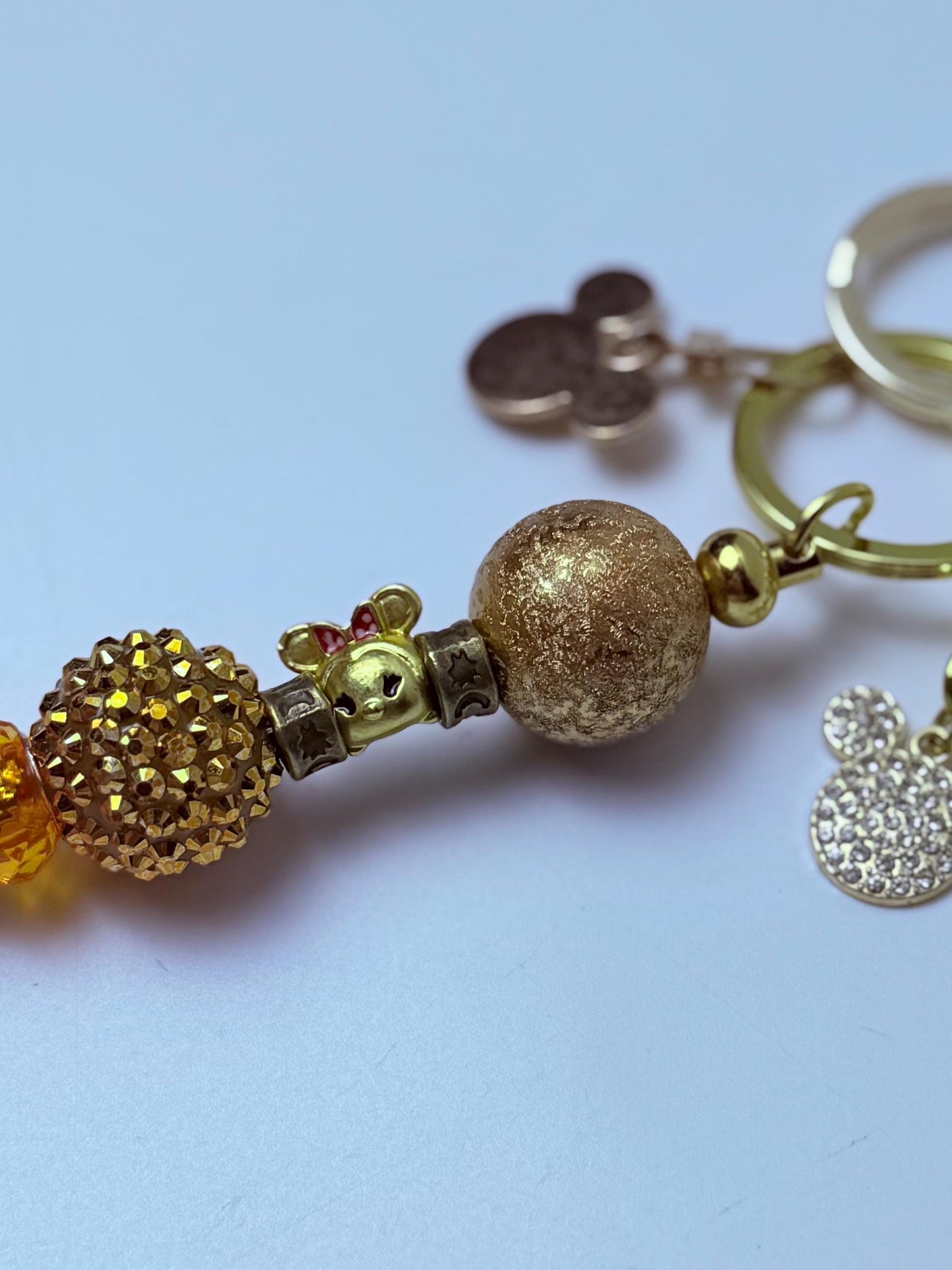 Disney Inspired Gold Bag Charm  Mickey Mouse Rhinestone Keychain with Beads & Crystal Accent, Handmade Purse Accessory, Cute Disney Gift