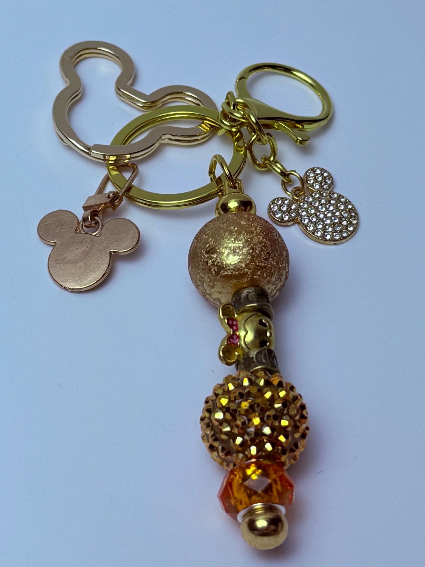 Disney Inspired Gold Bag Charm  Mickey Mouse Rhinestone Keychain with Beads & Crystal Accent, Handmade Purse Accessory, Cute Disney Gift