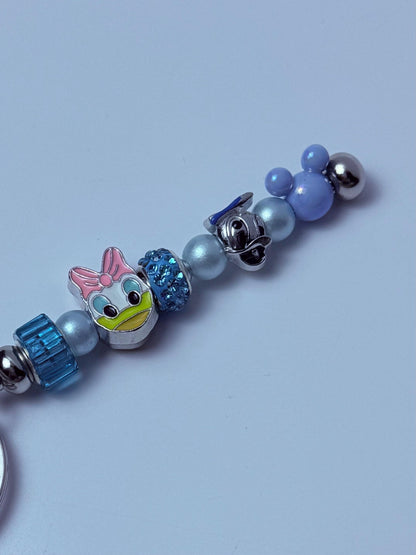 Disney Inspired Bag Charm  Daisy Duck Keychain with Blue & Pink Beads, Handmade Purse Accessory, Cute Disney Gift for Her