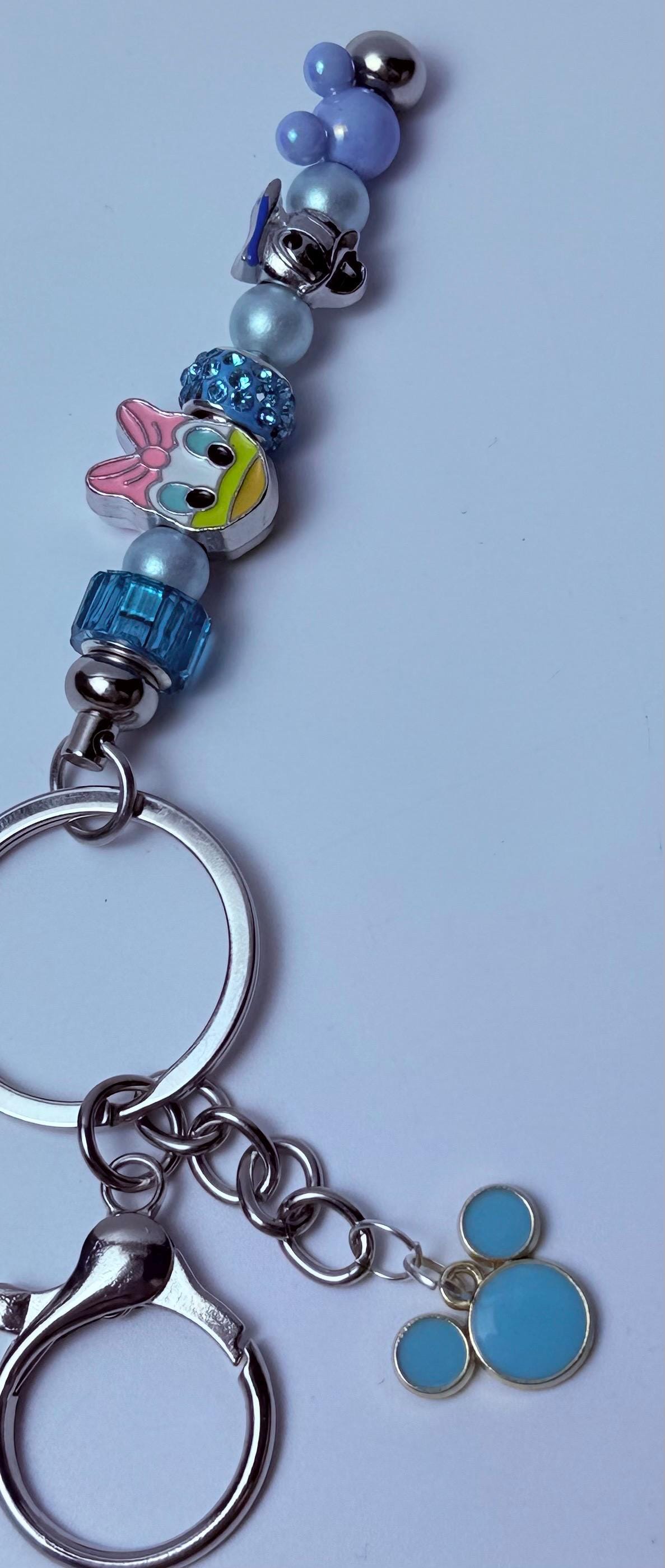 Disney Inspired Bag Charm  Daisy Duck Keychain with Blue & Pink Beads, Handmade Purse Accessory, Cute Disney Gift for Her