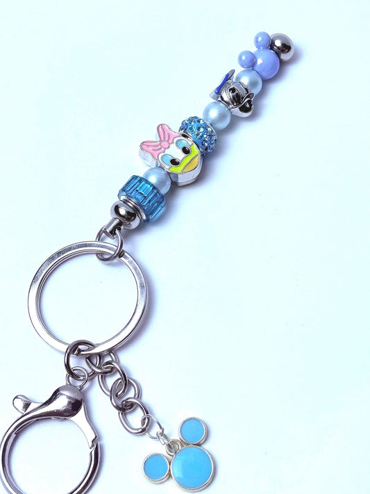 Disney Inspired Bag Charm  Daisy Duck Keychain with Blue & Pink Beads, Handmade Purse Accessory, Cute Disney Gift for Her
