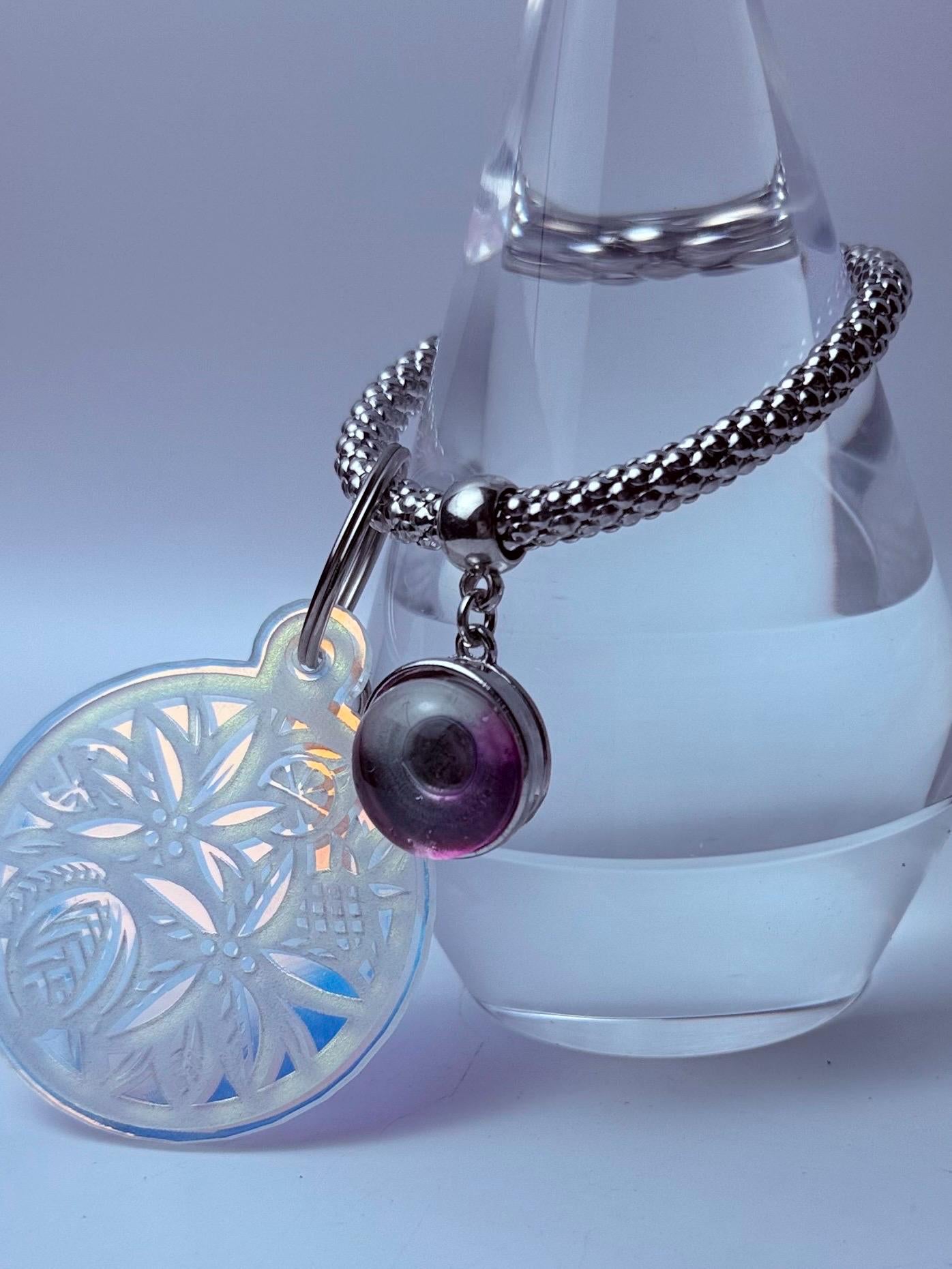 Iridescent Floral Mandala Keychain: Holographic Acrylic Bag Charm
