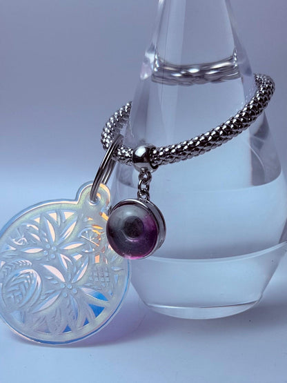 Iridescent Floral Mandala Keychain: Holographic Acrylic Bag Charm