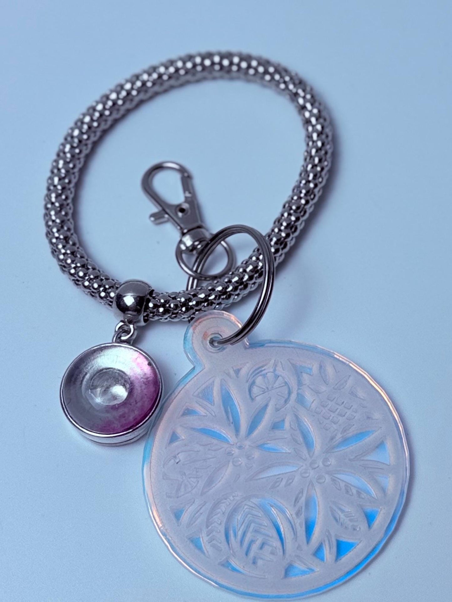 Iridescent Floral Mandala Keychain: Holographic Acrylic Bag Charm