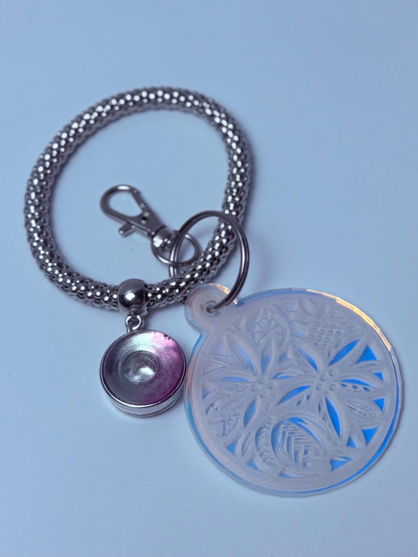 Iridescent Floral Mandala Keychain: Holographic Acrylic Bag Charm