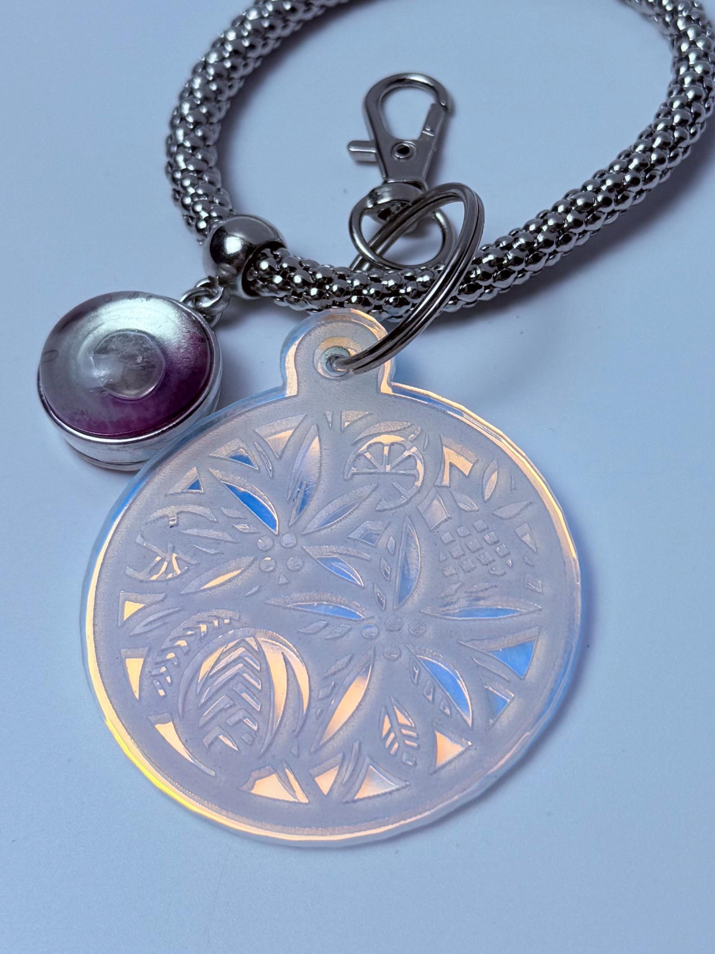 Iridescent Floral Mandala Keychain: Holographic Acrylic Bag Charm