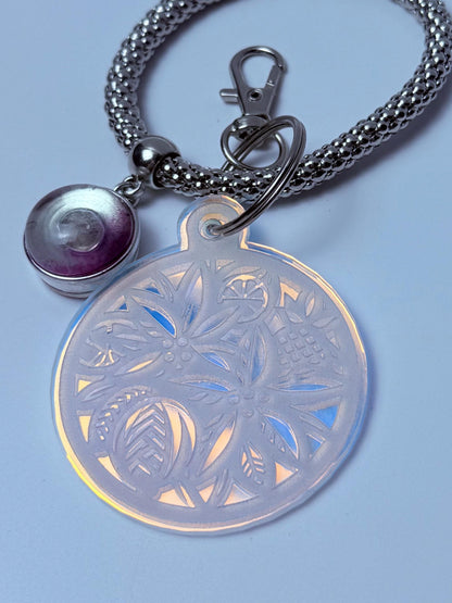 Iridescent Floral Mandala Keychain: Holographic Acrylic Bag Charm