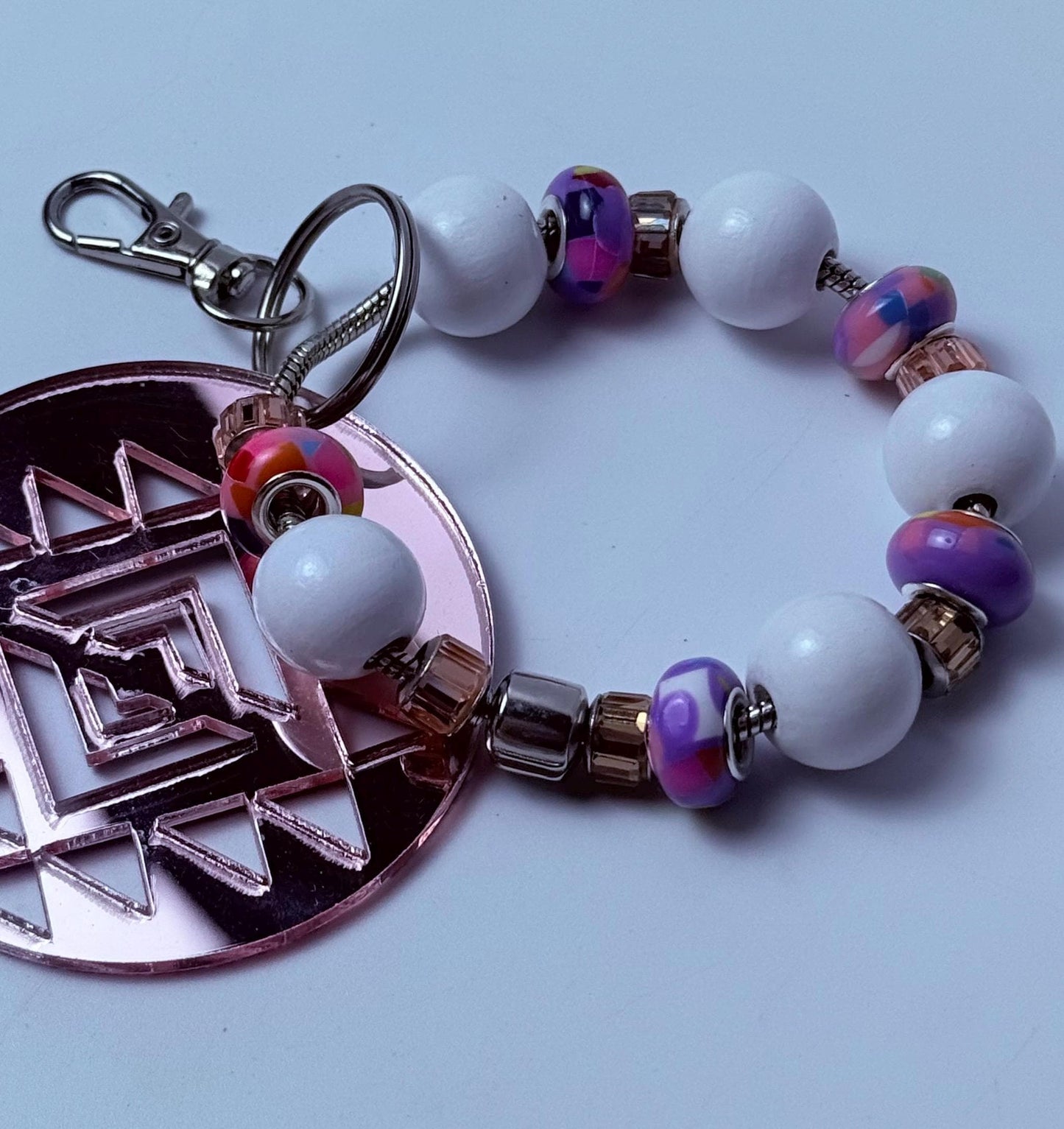 Rose Gold Aztec Mandala Bag Charm: Metallic Acrylic Keychain