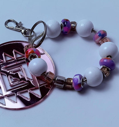 Rose Gold Aztec Mandala Bag Charm: Metallic Acrylic Keychain