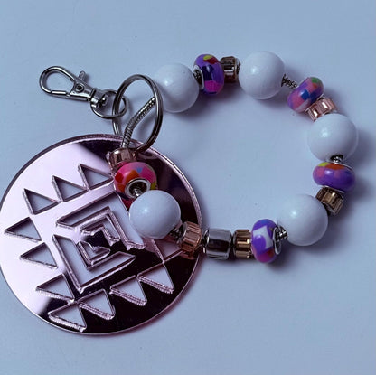 Rose Gold Aztec Mandala Bag Charm: Metallic Acrylic Keychain