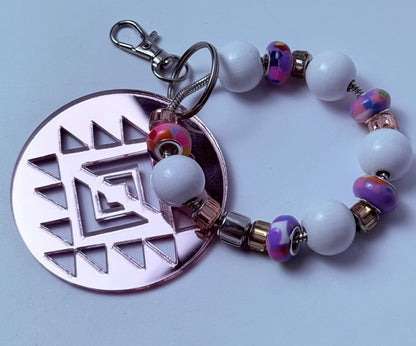 Rose Gold Aztec Mandala Bag Charm: Metallic Acrylic Keychain