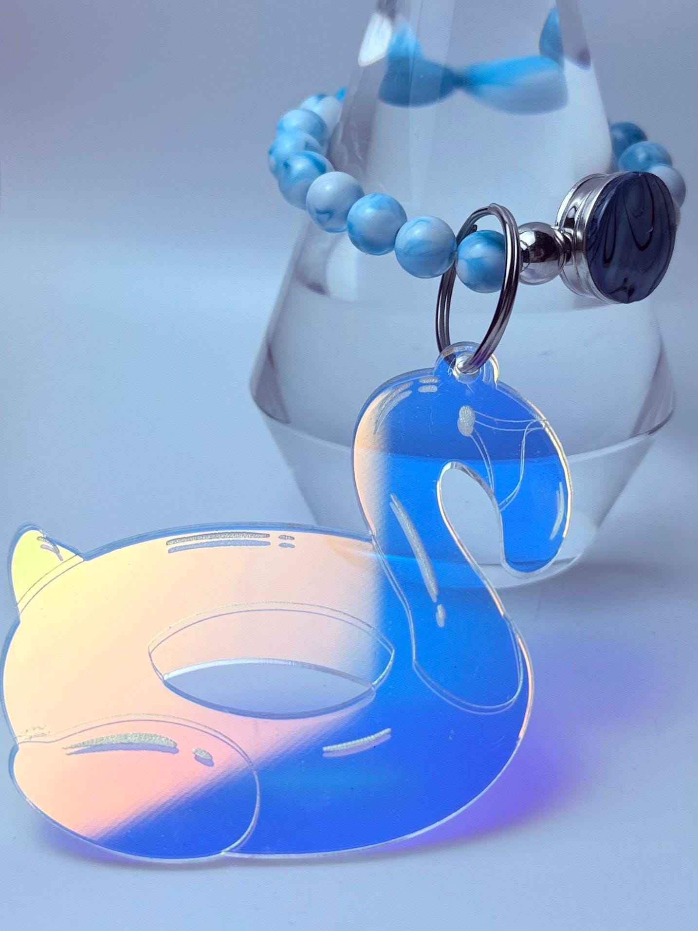 Blue Flamingo Bag Charm  Acrylic Purse Charm with Marble Beads  Tropical Summer Handbag Accessory
