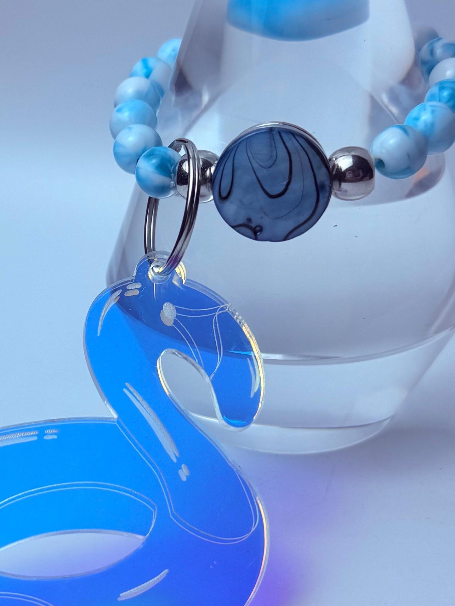 Blue Flamingo Bag Charm  Acrylic Purse Charm with Marble Beads  Tropical Summer Handbag Accessory