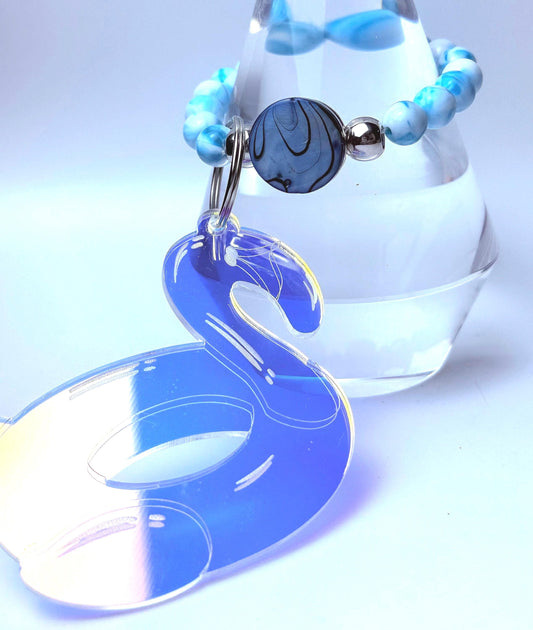 Blue Flamingo Bag Charm  Acrylic Purse Charm with Marble Beads  Tropical Summer Handbag Accessory