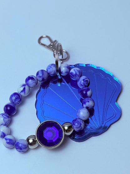 Blue Seashell Bag Charm Keychain: Acrylic Ocean-Inspired Purse Accessory