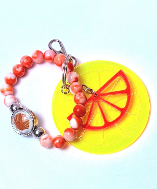 Citrus Slice Bag Charm: Acrylic Purse Accessory with Marble Beads