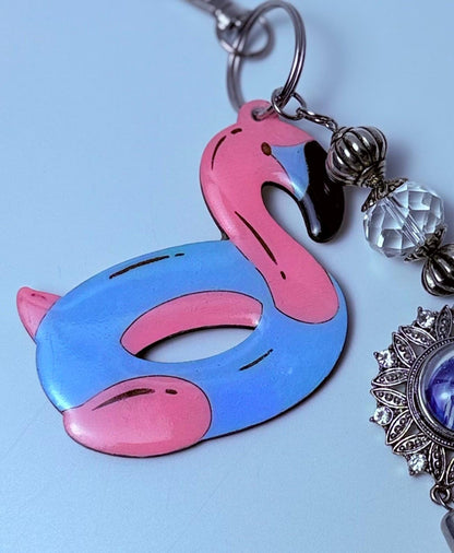 Flamingo Float Keychain: Acrylic Bag Charm with Crystal Tassel