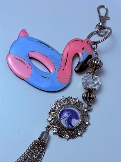 Flamingo Float Keychain: Acrylic Bag Charm with Crystal Tassel