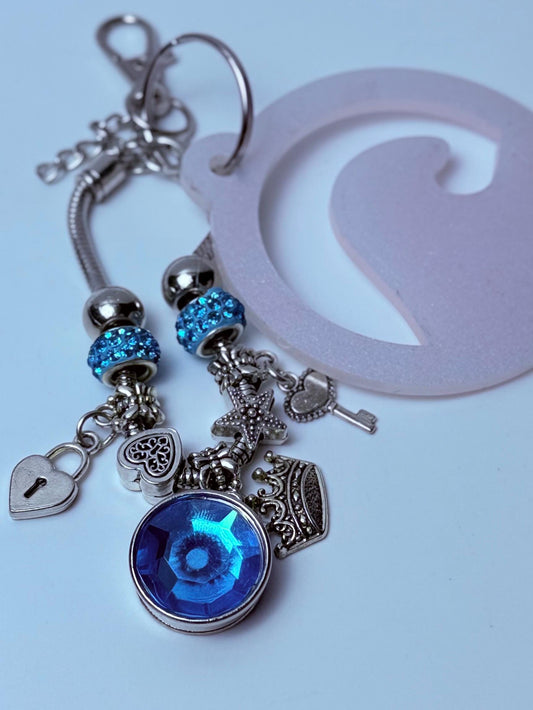Pink Glitter Ocean Wave Bag Charm: Mermaidcore Purse Keychain