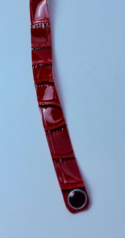 Red Leather Cuff Bracelet: Handmade Punk Rock Wristband
