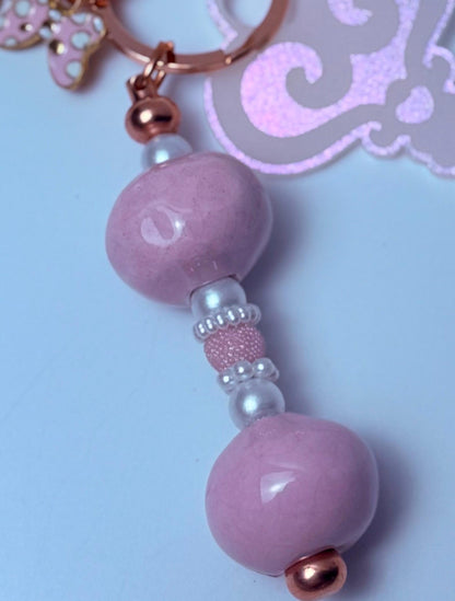 Disney Inspired Key Pink Glitter Key Bag Charm  Acrylic Purse Charm with Pearl and Bead Accents