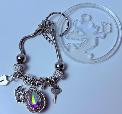 Clear Iridescent Mickey & Minnie Silhouette Keychain  Disney-Inspired Acrylic Round Charm, Minimalist Couple Bag Accessory