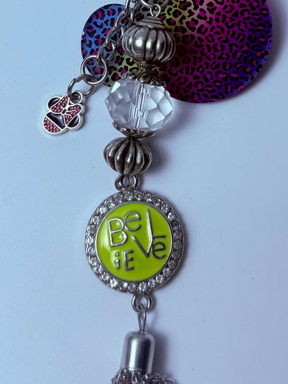 Rainbow Leopard Mickey Keychain: Disney-Inspired Bag Charm with Minnie Bow