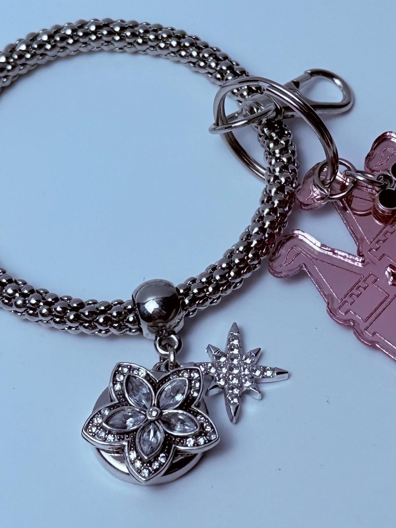 Rose Gold Castle Keychain  Disney-Inspired Engraved Acrylic Charm with Mickey Head Accent, Mirrored Bag Charm