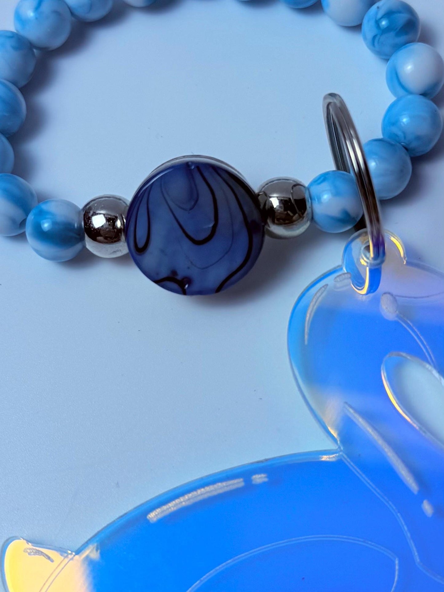 Blue Flamingo Bag Charm  Acrylic Purse Charm with Marble Beads  Tropical Summer Handbag Accessory